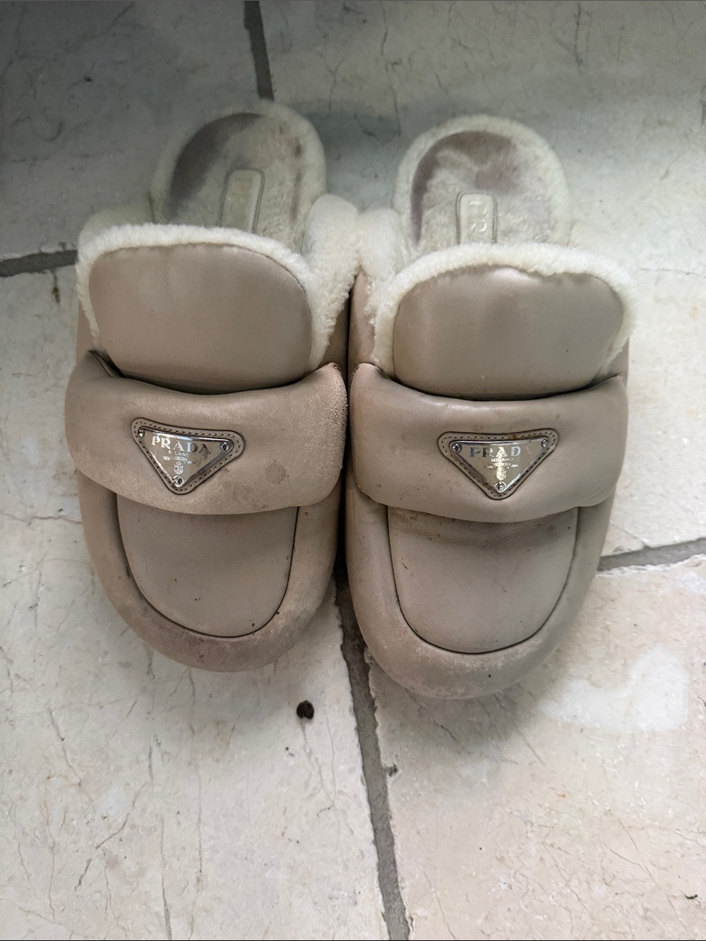 Prada Cream-Beige Shearling Slide Mules
